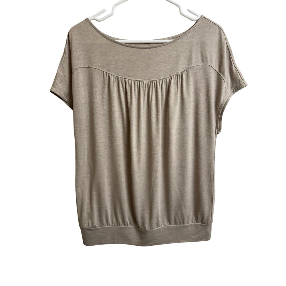 Ann Taylor LOFT Crewneck Short Sleeve Tan Top Small